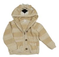 Béžový pruhovaný propínací svetr s kapucí Next