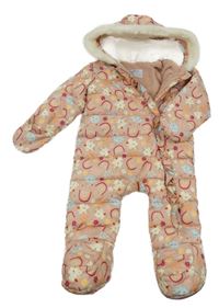 Starorůžová šusťáková zimní kombinéza s jednorožci a kapucí M&Co.