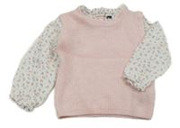 Světlerůžová pletená vesta s květovanou halenkou 