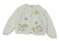 Smetanový propínací svetr s výšivkami květin a motýlů C&A