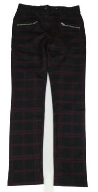 Černo-vínové kostkované tregíny se zipy Dunnes