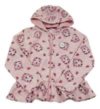 Světlerůžová melírovaná fleecová mikina s ježky a kapucí 