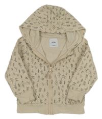 Béžová propínací mikina s větvičkami a kapucí Sinsay