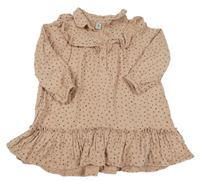 Pudrové puntíkaté košilové šaty s volánkem Tu