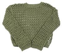Khaki perforovaný crop svetr Primark