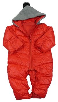 Červená šusťáková zimní kombinéza s kapucí 