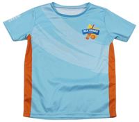 Světlemodro-oranžové sportovní tričko s obrázkem