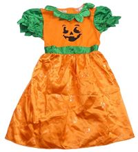 Kostým - Oranžovo-zelené saténové šaty - dýně 