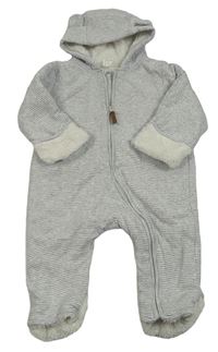 Šedo-bílá pruhovaná bavlněná zateplená kombinéza s kapucí H&M