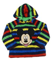 Barevná pruhovaná chlupatá mikina s Mickeym a kapucí George