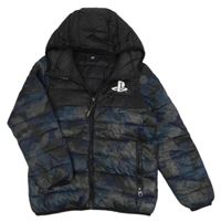 Černo-modrá army šusťáková prošívaná zimní bunda PlayStatiton s kapucí Next
