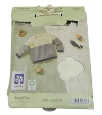 Nové - Smetanovo-tmavomodrý pruhovaný propínací svetr Lupilu 