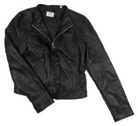 Černá koženková jarní crop bunda s volánky Blukids