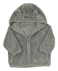 Šedá chlupatá propínací mikina s kapucí 