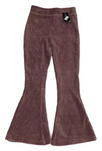 Nové - Fialovorůžové sametové žebrované flare kalhoty Dunnes