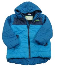 Tyrkysovo-petrolejová šusťáková prošívaná zimní bunda s kapucí Kids