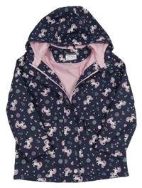 Tmavomodrá nepromokavá bunda s jednorožci a kapucí C&A