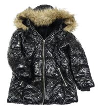 Černá šusťáková prošívaná zimní bunda s kapucí Matalan