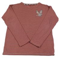 Růžovo-černé pruhované triko s orlem S. Oliver 