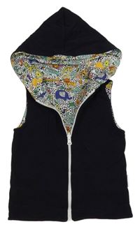 Tmavomodrá/barevná zateplená oboustranná mikinová vesta s kapucí 