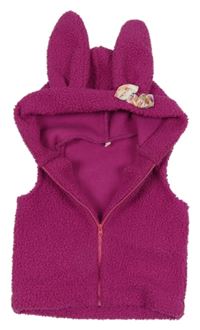 Růžová huňatá vlněná vesta s kapucí - zajíc