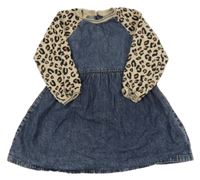 Tmavomodro-béžové riflovo/teplákové šaty se vzorem Next