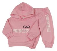 2set - Světlerůžová tepláková souprava s nápisy a kapucí Shein 