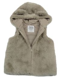 Béžová kožešinová podšitá vesta s kapucí F&F