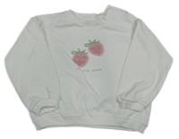 Bílá oversize mikina s jahůdkami F&F