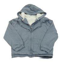 Šedá propínací zateplená mikina s volánky a kapucí Nutmeg