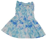 Nové - Modro-růžovo-bílé batikované šaty s volánky Primark