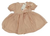 Nové - 2set - Starorůžové organzové šaty s květy+ čelenka H&M