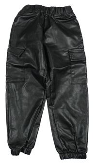 Černé koženkové cargo cuff kalhoty Shein