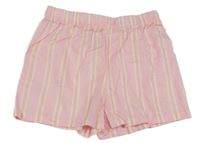 Světlerůžovo-žluté pruhované plátěné kraťasy H&M