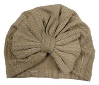 Béžová vzorovaná turbanová čepice s mašlí