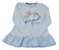 Světlemodro-bílá pruhovaná peplum tunika s Elsou Disney