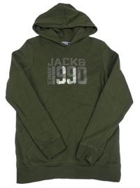 Khaki dlouhá mikina s nápisem a kapucí Jack & Jones vel. 176