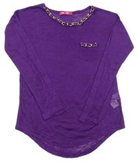 Purpurové vzorované triko s kapsou a řetízky YD