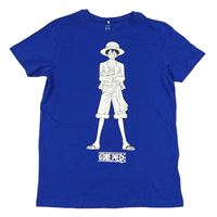 Safírové melírované tričko s potiskem - One Piece
