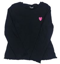 Černé žebrované crop triko se srdíčkem Matalan