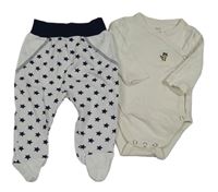 2Set - Bílo/tmavomodré polodupky s hvězdičkami + bílé zavinovací body s mývalem TCM