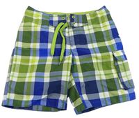 Tmavomodro-bílo-safírovo-olivovozelené kostkované plážové kraťasy s kapsou H&M