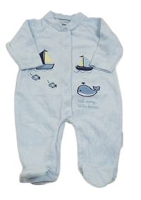 Světlemodrý sametový overal s lodičkami a velrybou NURSERY TIME