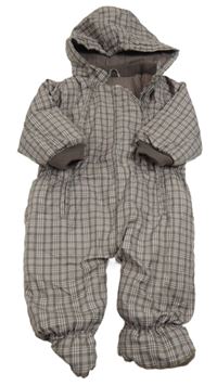 Hnědošedo-světlerůžová kostkovaná šusťáková zimní kombinéza s odepínací kapucí name it.