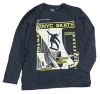 Tmavomodré melírované triko se skateboardistou YIGGA