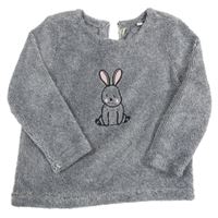 Šedo-bílá melírovaná plyšová mikina se zajíčkem POCOPIANO