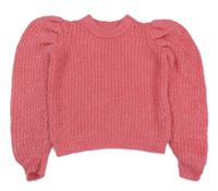 Růžový žebrovaný crop svetr se třpytkami Matalan