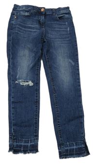 Tmavomodré skinny teplákové rifle s děravým kolenem a ošoupaného vzhledu Matalan