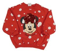 Červeno-bílá puntíkatá oversize mikina s Minnie s překlápěcími flitry Next