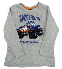 Šedé melírované triko se čtyřkolkou z překlápěcích flitrů a nápisy Kiki&Koko